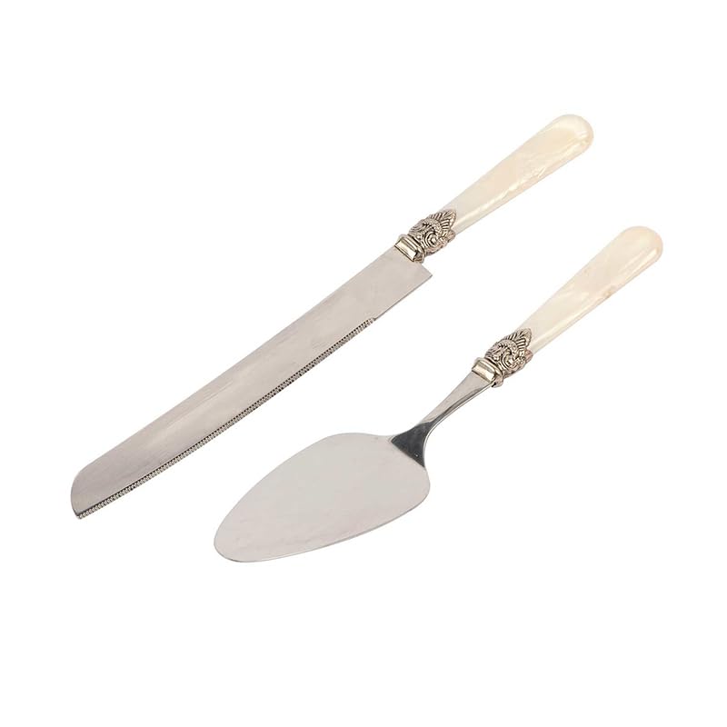 Wedding Cake Knife and Serve Set, Fancy Hand Craft Italian Style Design, Pearl Pie Knife Server Set, Vintage Silverware,Cake Cutter Set, Cake Knife Gift Set, 2 pcs (champagne) - color: Champagne