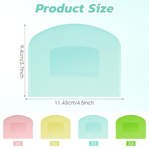 24 Pcs Bench Scraper Dough Scraper for Baking, BPA Free PE Flexible Bowl Scrapers, Food-Safe Plastic Dough Cutter Tool for Bread Cake Fondant Icing (Light Blue, Green, Yellow, Pink)