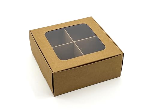 20-Ct Kraft Treat Boxes, 4.5x4.5x1.9in, Window & Dividers - color: Kraft, size: 4.5 x 4.5 x 1.9 in (4 compartments)