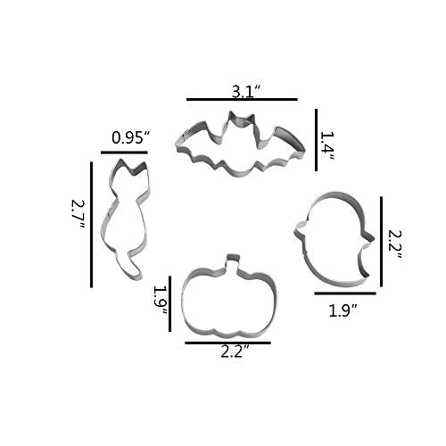 Small Halloween Cookie Cutter, from 2.2” to 3.1”, 4 Piece, Stainless Steel