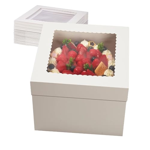 12 Pack Cake Boxes 12 Inch, 12x12x12 Inch Cake Box with Window White Tall Cake Carrier with Lids for Tier Cakes Disposable Containers for Birthday, Party, Halloween, Christmas, Wedding, Business - size: 12*12*12in