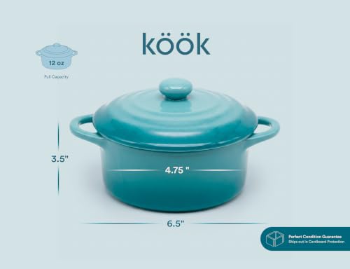 Kook Mini Cocotte, Lids, Handles, Dutch Oven, Set of 4, 12 oz, Sky Blue - color: Sky Blue