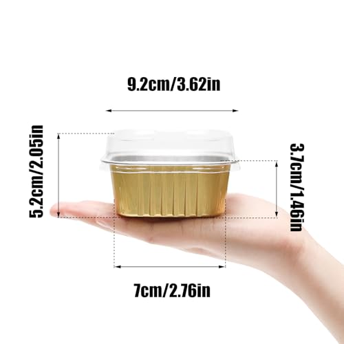 50 Pack 5oz Mini Square Cake Pans with Lids, Gold - color: Gold, size: Square