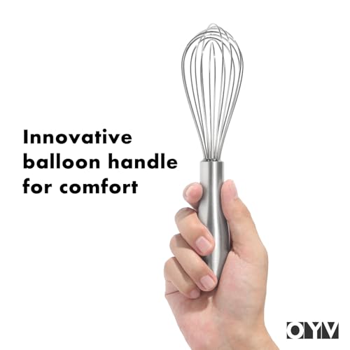 OYV 8" Small Whisk, 18/10 Stainless Steel Whisk, Ergonomic Handle - size: 8 inch silver