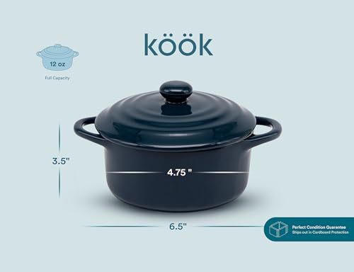 Kook Mini Cocotte, Lids, Handles, Dutch Oven, Set of 4, 12 oz, Navy - color: Navy