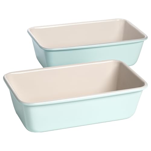 Tasty Clean Ceramic Loaf Pan Set, 2-Pack of 9-Inch x 5-Inch Cake Pans, Durable Aluminized Steel for Professional Results, Clean Ceramic Nonstick Coating, Oven Safe to 425°F, Dishwasher Safe, Aqua - size: 9-Inch x 5-Inch