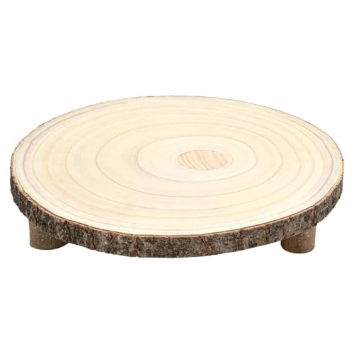 Rustic Wood Cake Stand with Legs - 10-11 Inch Wood Slice Serving Tray for Weddings, Parties, and Elegant Dessert Displays