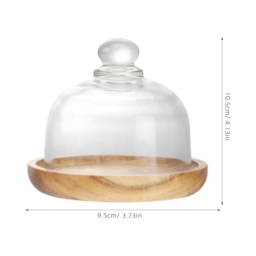 Luxshiny Cake Stand with Dome Lid: 10.5cm/4.13inch Mini Cake Stand with Lid Wooden Tray for Butter Pastries Cookies Fruits Dessert Display Plate for Wedding Birthday Parties