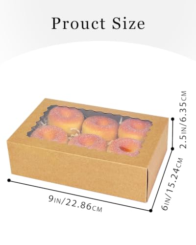 qiqee Auto-pop up 9x6x2.5 Inch Brown Cookie Box with Window 30Pcs Pastry Macaron Bakery Box for Packaging - color: 9x6x2.5, 30Pcs, Brown