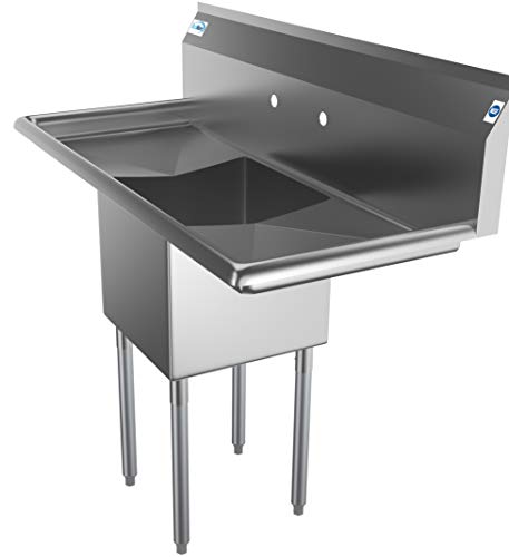 KoolMore 1 Compartment Stainless Steel NSF Commercial Kitchen Prep & Utility Sink with 2 Drainboards - Bowl Size 15" x 15" x 12", Silver - size: 2 Drainboards