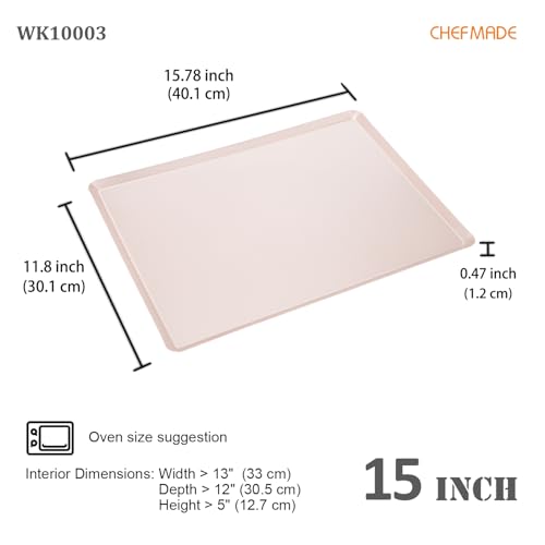 CHEFMADE 15-Inch Baking Sheet Pan, Non-Stick Square Jelly Roll Bakeware for Oven Roasting Meat Bread Battenberg Pizzas Pastries 15.8" x 11.8" x 0.47" (Champagne Gold) - size: 15.8" x 11.8" x 0.47"