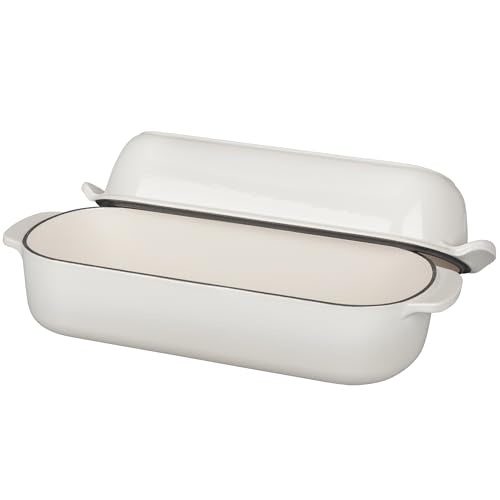 EDGING CASTING Enameled Cast Iron Loaf Pan with Lid, Bread pan, Dutch Oven Bread pan for Homemade Sourdough Bread Baking, 12.5x5.5 inch, 5qt, White - color: White