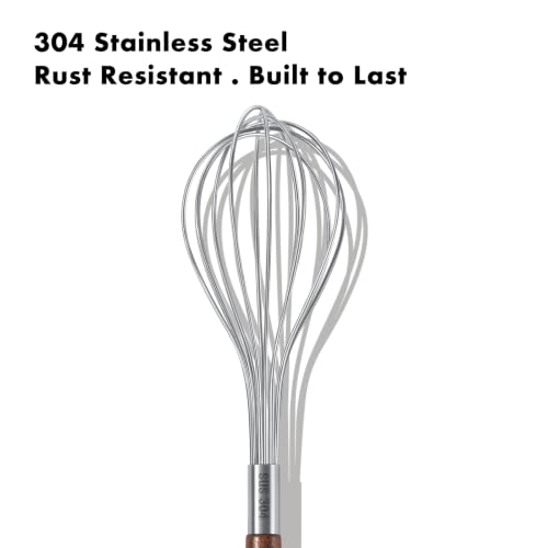 OYV Mini Whisk 10 Inch, 304 Stainless Steel Small Whisk with Walnut Handle - color: Walnut Brown