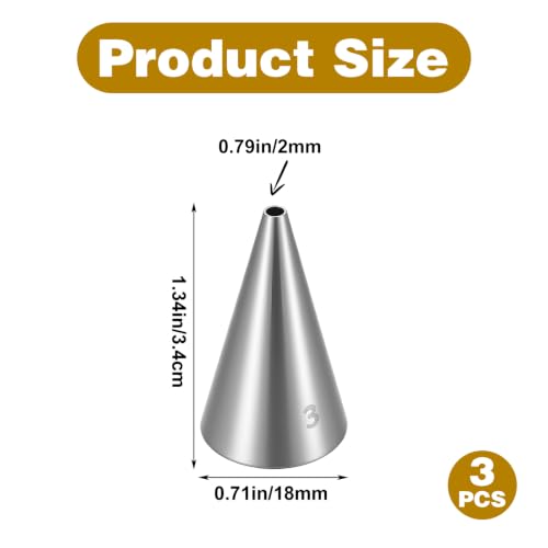 3 Pieces Cake Decorating Tips, #3 Stainless Steel Small Piping Tips - size: #3