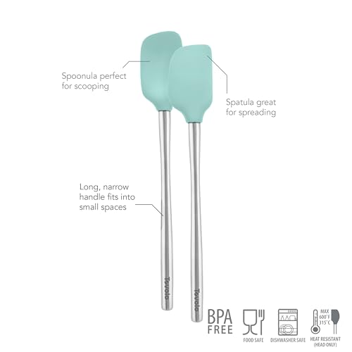 Tovolo Silicone Mini Spatula and Spoonula, Stainless Handles, Aqua - color: Aqua, style: Mini Spatula & Spoonula