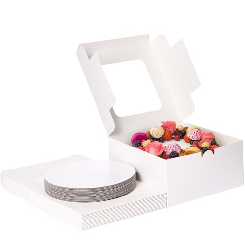 Moretoes 24 Pack Cake Boxes, 10x10x5 Inches with Cake Boards White - size: 24pcs-10*10*5in