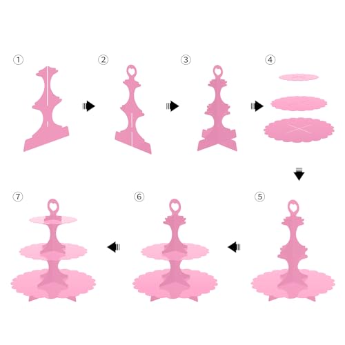Pink Cupcake Stand 3-Tier, Cardboard Dessert Display Tower, 1-Pack - color: Pink 1 Pack