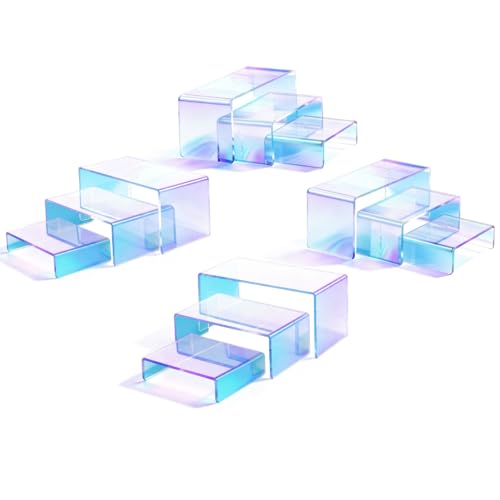 Iridescent Display Riser, 4-Set 12pc Acrylic Stackable 3-Tier Stand - color: Iridescent