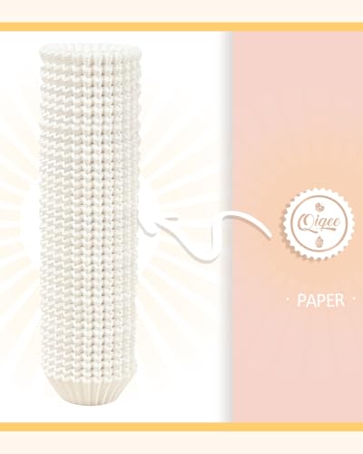 qiqee 600 Count Mini Cupcake Liners White Muffin Liners Food Grade Baking Cups Paper No Smells（Small Size） - color: White, size: Mini Size/600Packs