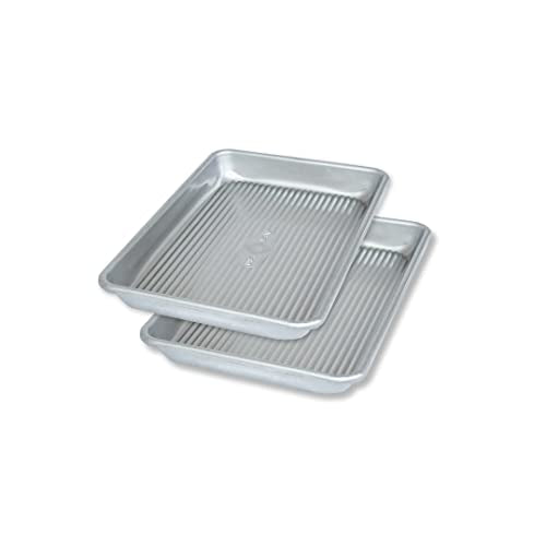 USA Pan Bakeware Mini Sheet Baking Pan Warp Resistant with Nonstick Quick Release Coating, Aluminzed Steel, Set of 2 - size: Set of 2, style: Mini Sheet Pan