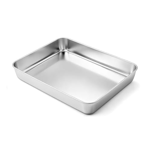 TeamFar Lasagna Pan, 9.3" x7" x1.9" Stainless Steel Rectangular Cake Pan - color: Silver, size: 9 Inch