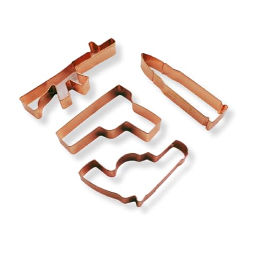 Cookie Cutter Mold Set - Gun Shaped, Rifle, Bullet, Revolver, Cutters - Funny Military Theme for Adults, Kids, Kitchen Supply, Christmas - Stainless Steel, Rust-Free, Dishwasher Safe