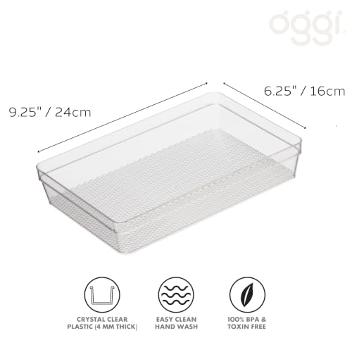 Oggi Drawer Organizer - 6" X 9" - Ideal for Organizing Kitchen Drawers, Office, Desk, Silverware, Kitchen Utensils, Cosmetics and Bathrooms, Rectangular, Clear, 1.0 Count - size: 6" by 9"