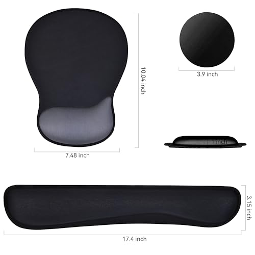 Wrist Rest Support for Mouse Pad Keyboard Set Circle Coaster Gaming Mouse Pad Ergonomic Gel Memory Foam Set for Computer, Laptop, Office, Pain Relief, Comfortably Typing Black KM-33 - color: Km-33