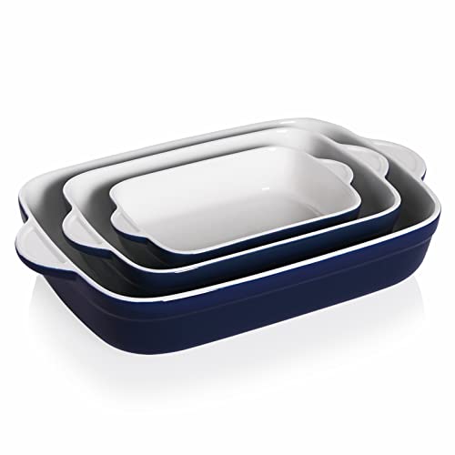 Sweejar Casserole Dishes for Oven, Ceramic Bakeware Set of 3, Lasagna Pan Deep with Handle, Rectangular Baking Pan Set, 9x13 Baking Dish for Cooking, Banquet and Daily Use (Navy) - color: Navy, size: 9x13 Baking pan