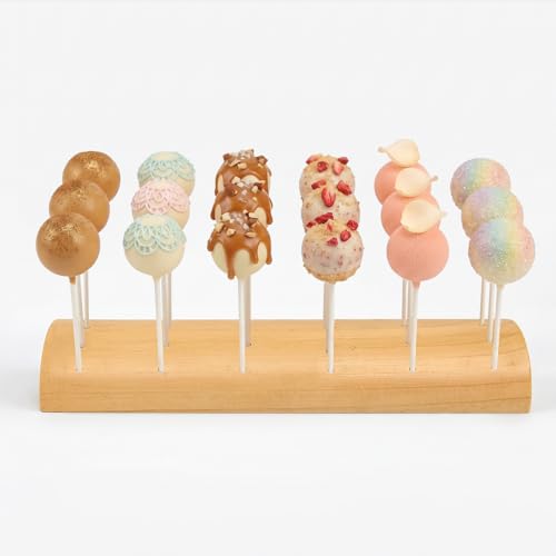 Bamboo- Cake Pop Stand Semi-Cylinder - Wooden Lollipop Holder Display with 36 Staggered Holes for Dessert Table, Party, Wedding - Rustic Cake Pop Stand with 50 Sticks