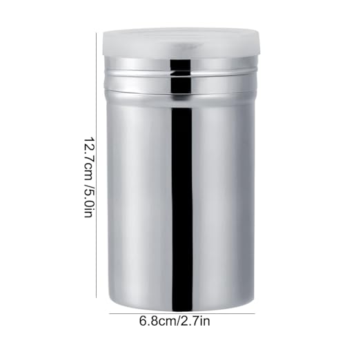 Stainless Steel Powdered Sugar Shaker Duster, Fine Mesh Shaker Powder Cans with Plastic Lid Chocolate Sifter Dispenser Container for soda Cocoa Sugar Spice (Large)