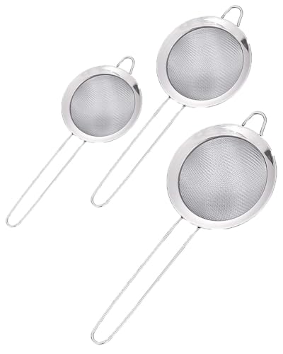 3-Piece Stainless Steel Flour Sifter Set 3.30'', 4.01'', 4.80'' Handheld Baking Sieve with Fine Mesh for Baking & Cooking Kitchen Strainer Set LCC1392-01 - color: 304 Stainless Steel, size: 3.30'', 4.01'', 4.80''