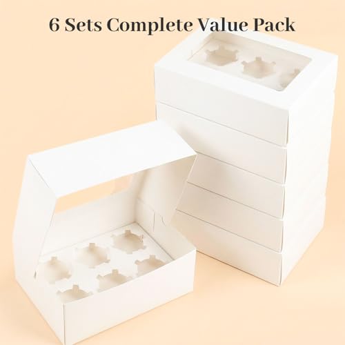 HANSGO 6 Count Cupcake Boxes, 6 PCS Cupcake Containers with Window - color: White