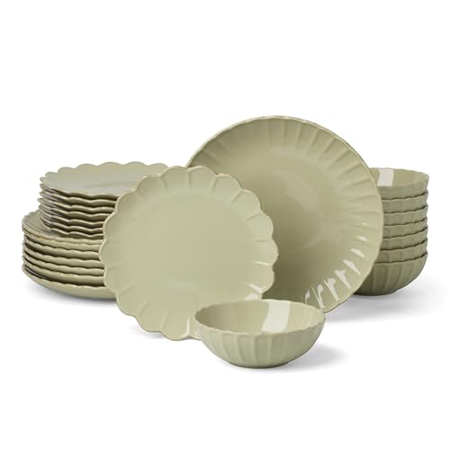 Lenox French Perle Scallop Matcha Stoneware 24-Piece Dinnerware Set for 8 - color: Matcha, style: 24-Piece Dinnerware Set