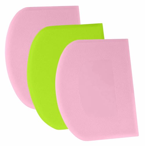 SURDOCA Dough Scraper Bench Scraper - 3P 4.7x3.7" Plastic Flexible Bowl Scraper, Sharp Edge & Angles Cake Scraper. Non-Slip Bakeware Decorating Tools Sculpting & Modeling Tools - Pink+Green+Pink - color: Pink+Green+Pink, size: 12x9.5cm/4.7x3.7''