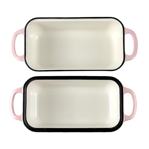 9 x 5 Inch Bread Pan Enameled Cast Iron Loaf Pan with Lid for Baking Pink - color: Pink