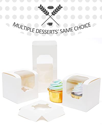 qiqee 60-Packs Cupcake Boxes Auto-pop up Individual Cupcake Container White 3.5" x 3.5" x 3.5" Single Cupcake Boxes - color: White, size: 3.5inch-60pcs