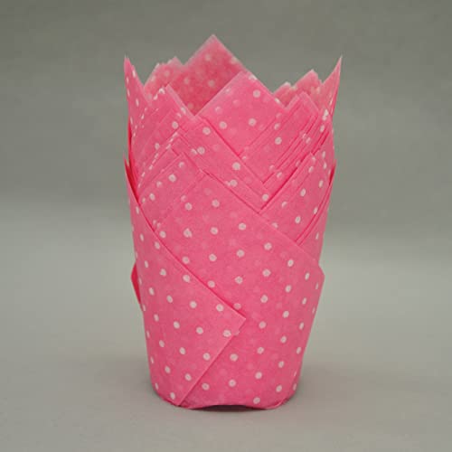 QLSmypkg Large Muffin Greaseproof paper Baking cupcake cups, 2-1/4" x 4" Pink printed with Polka Dot Tulip Baking Cup(Large) (125pcs) - color: Pink printed with Polka Dot