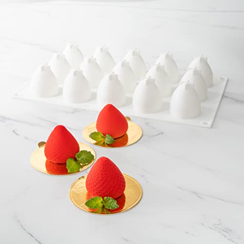 Pastry Tek 15 Cavities Strawberry Silicone Mold, 1 Oven-Ready Strawberry Mold - Flexible, Freezable, White Silicone Fruit Silicone Mold, Easy Release, For Baking - Restaurantware - size: 1 Count, style: Strawberry 15 Compartment