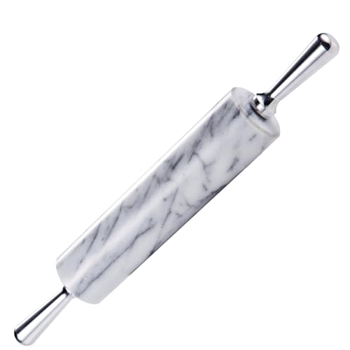 JEmarble Rolling Pin/Aluminum Handles 18 inch(White)(Premium Quality) Polished Surface 18-inch(10"Barrel) Genuine Stone Non-stick Save Effort Easy to Clean - color: Aluminum Handles(White)