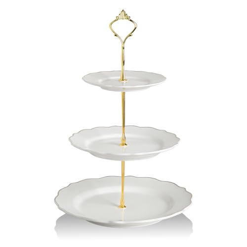 Sweejar 3 Tier Ceramic Cake Stand Wedding, Dessert Cupcake Stand for Tea Party Serving Platter(White) - color: Pure White