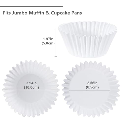 Caperci Heavy Duty Jumbo Cupcake Muffin Liners for Baking - Extra Large 100pcs Grease-Resistant White Paper Baking Cups, No Muffin Pan Needed, Odorless, Easily Peels (White) - color: White