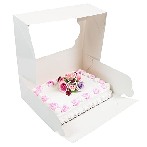 Global Sugar Art 14x10x5 Inch Quarter Sheet Cake Box with Window, White - color: White
