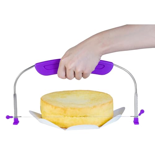 Adjustable Cake LevCake Cutter Slicer Leveler, 9 Different Height Premium Food Grade Stainless Steel Double Wires Cake Cutter/Slicer/Adjustable Cake Leveler for Leveling and Molding (Purple) - color: Purple