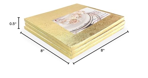 Cake Boards 8" Gold Square Cake Drums 1/2" Wrapped Edge 3Pack - color: Gold, size: 8 Inch