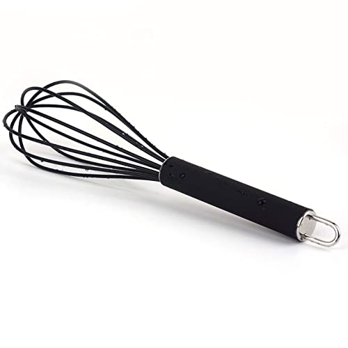 GorGin high temperature and easy to clean silicone whisk, stirrer, 10 inch, grip good grip design for Blending Whisking Beating Stirring Cooking Baking (1 Pack | black) - color: 1 Pack (black)