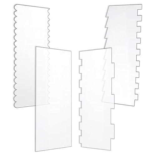 4 Pcs Cake Scraper Set Acrylic Cake Decorating Supplies Large Transparent Cake Smoother for Icing Perfect for Butter Cream Frosting with 7 Different Shapes Durable