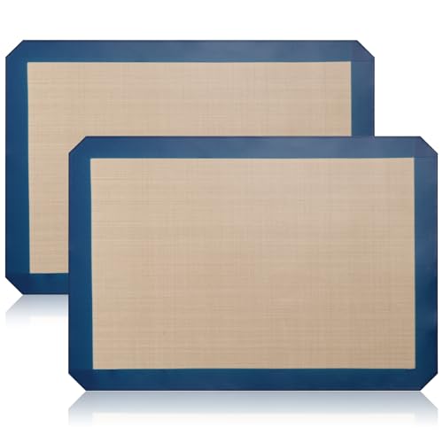 Luckyiren 2 Pack Silicone Oven Liners for Baking, Half Sheet, Blue/Beige - color: Deep Blue with Circles 0.4mm