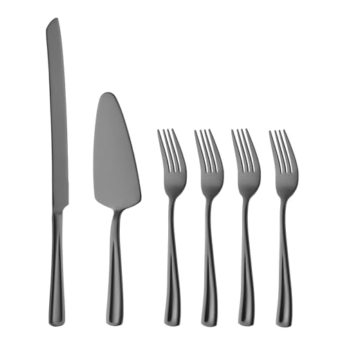GoGeiLi Stainless Steel Black Wedding Cake Cutting Set with Forks - color: Black cake cutting set