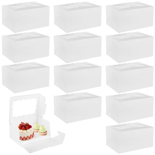 Homaisson 12 PCS Bento Cake Box with Cupcakes, White Packaging Boxes for Cupcakes, Mini Cakes, and Egg Tarts, Includes Clear Window, Ideal for Gifts and Bakery Packaging